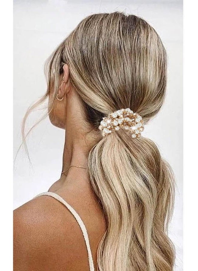 Unicra Pearl Hair Ties Beaded Fancy Elastic Hair Scrunchies Set Fashion Decorative Ponytail Holder Pearls Hair Accessories for Women and Girls 3PCS (Rhinestone) - Image 4