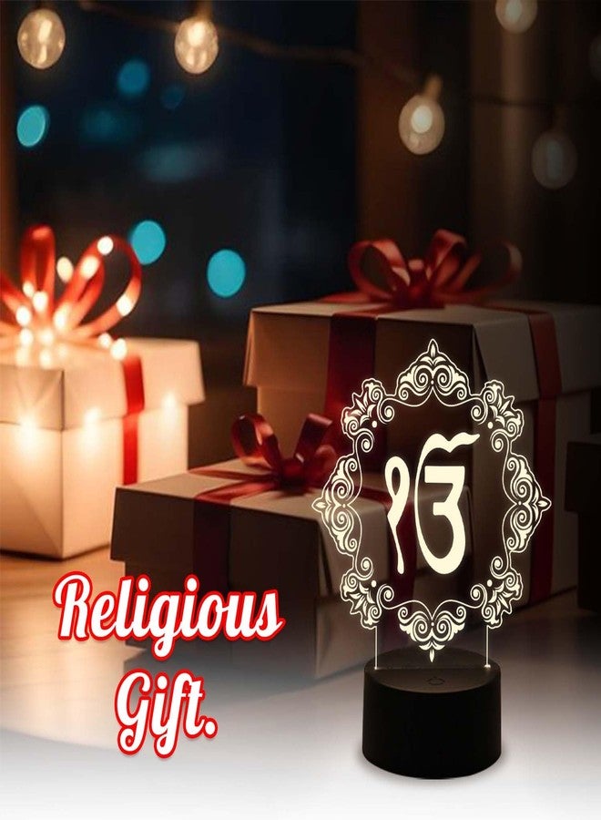 GIFTMEBAZAR مصباح GIFTMEBAZAR إيك أونكار واهيجورو بإضاءة بيضاء دافئة وزر تشغيل/إيقاف يعمل باللمس | يعمل بمنفذ USB | هدية مثالية لصديق بنجابي | مصباح يحمل رمز السيخ | إضاءة ديكور للمنزل والمكتب - Image 3