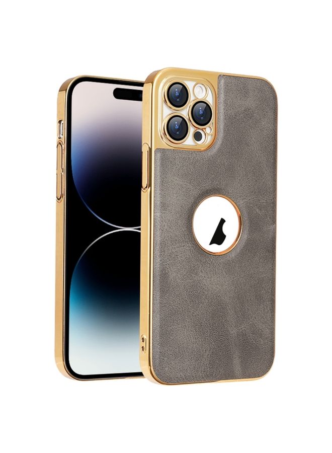 BGM Case Cover For iPhone 14 Pro Max Electroplated Leather Texture PU + PC Phone Case Grey