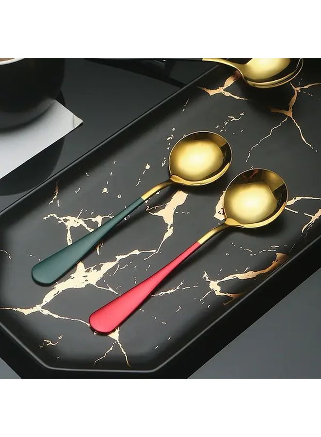 5 Pieces Stainless Steel Soup Spoon Set With Vibrant Handles Modern Design - Image 1