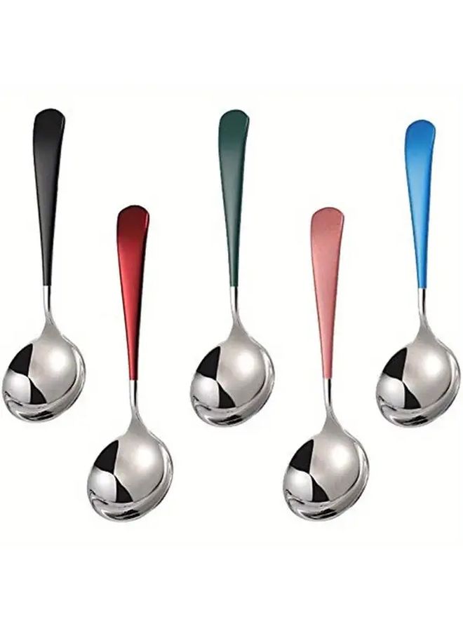 5 Pieces Stainless Steel Soup Spoon Set With Vibrant Handles Modern Design - Image 5