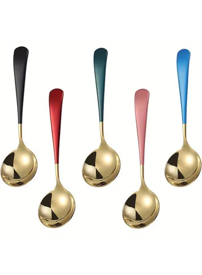 5 Pieces Stainless Steel Soup Spoon Set With Vibrant Handles Modern Design - Image 3