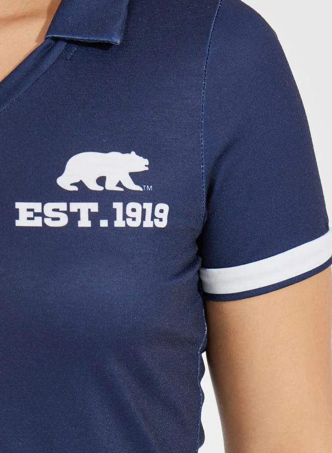 Styli Styli Fitted Slogan Print Short Sleeve Polo T-Shirt