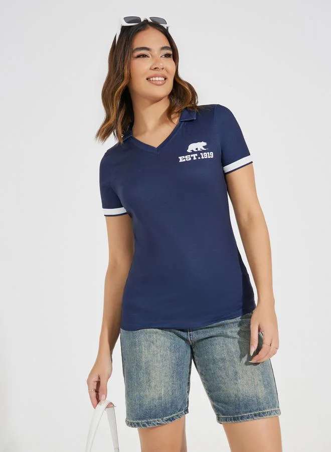 Styli Styli Fitted Slogan Print Short Sleeve Polo T-Shirt