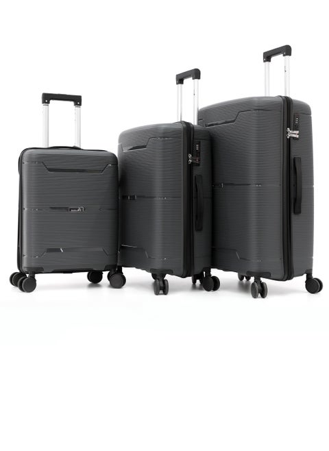Durable PP Hard Shell Luggage Trolley Bag 3 Pieces Set,Grey (S-20,M-24,L-28 Inch)