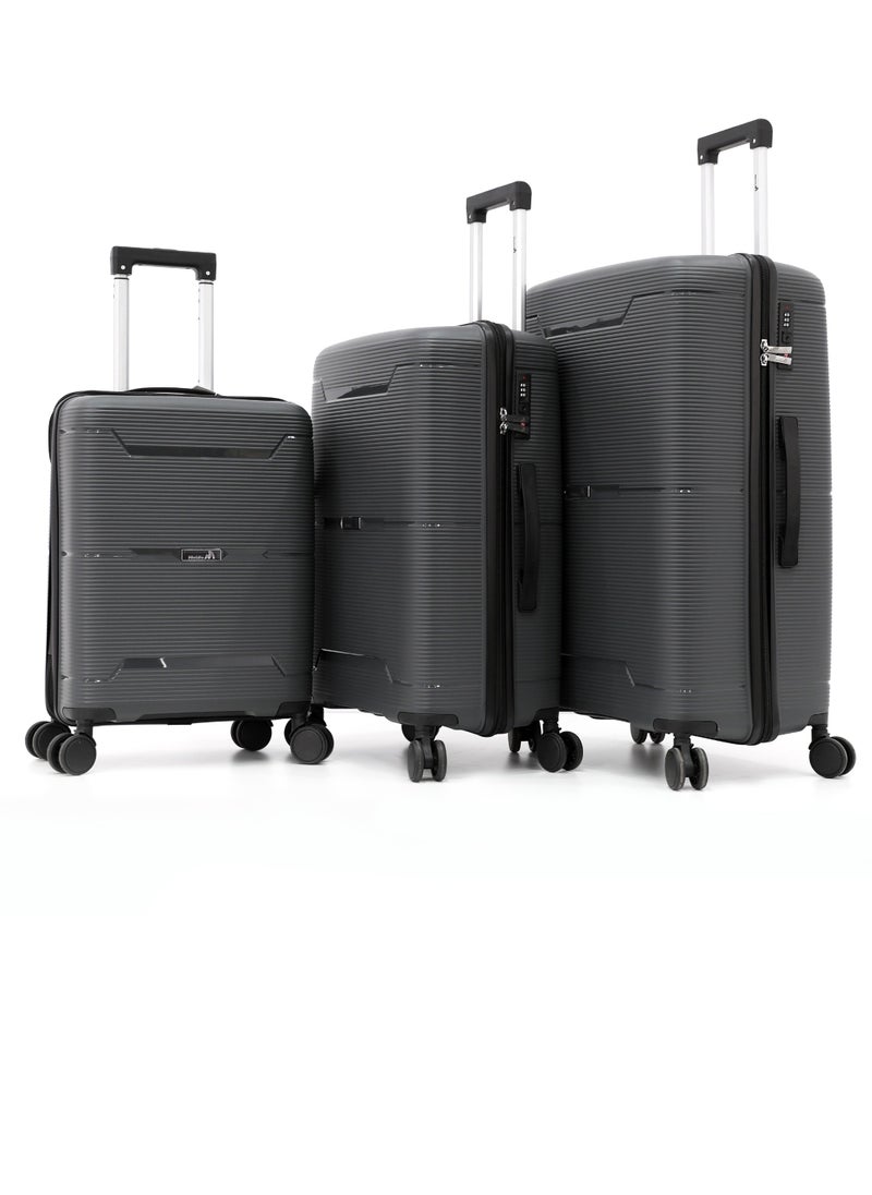 Durable PP Hard Shell Luggage Trolley Bag 3 Pieces Set,Grey (S-20,M-24,L-28 Inch)