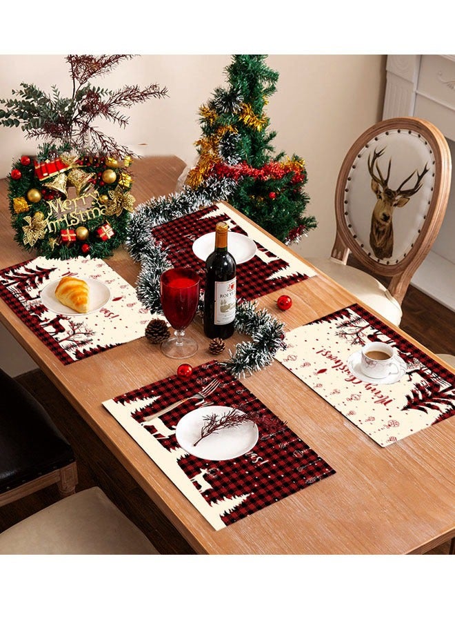 ZVEV 4 Pack Christmas Placemats, Placemats for Dining Table Non-Slip and Heat-Resistant 12 x 18 Inch Holiday Rustic Vintage Washable Table Mats - Image 1