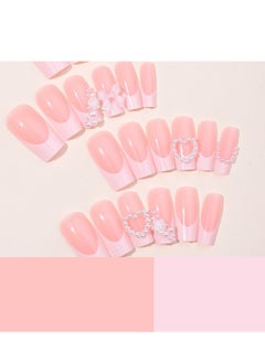JOSQUEWNN Press on nails, 24PCS,Long Pipe Wearable Nail Tips with French Heart Pearl Fake Nails, Removable Nail Stickers, 24-Piece Fashion Set,Fake Acrylic Nails With Glue Kit.  - Image 2