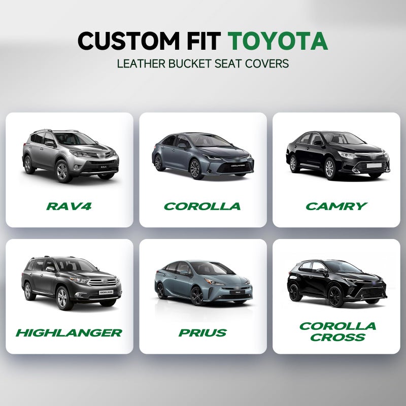 GIANT PANDA Front Car Seat Covers Custom Fit for Toyota Rav4 Camry Highlander Corolla Prius Corolla Cross Venza Avalon, Faux Leather Bucket Seat Covers, (Black + Gray/Grey) 2-Pack - Image 2