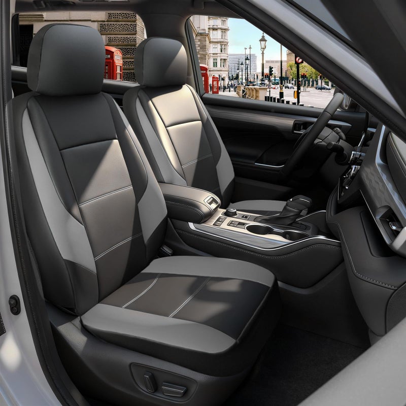 GIANT PANDA Front Car Seat Covers Custom Fit for Toyota Rav4 Camry Highlander Corolla Prius Corolla Cross Venza Avalon, Faux Leather Bucket Seat Covers, (Black + Gray/Grey) 2-Pack - Image 1