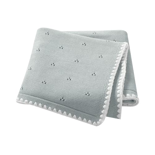 Wugugu Baby Blanket Knit Ultra Soft Swaddle Receiving Blankets for Boys & Girls Cotton Knitted Newborn Infant Toddler Nursery Crib 30 x 40 Inch - Image 1