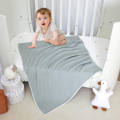 Wugugu Baby Blanket Knit Ultra Soft Swaddle Receiving Blankets for Boys & Girls Cotton Knitted Newborn Infant Toddler Nursery Crib 30 x 40 Inch - Image 2