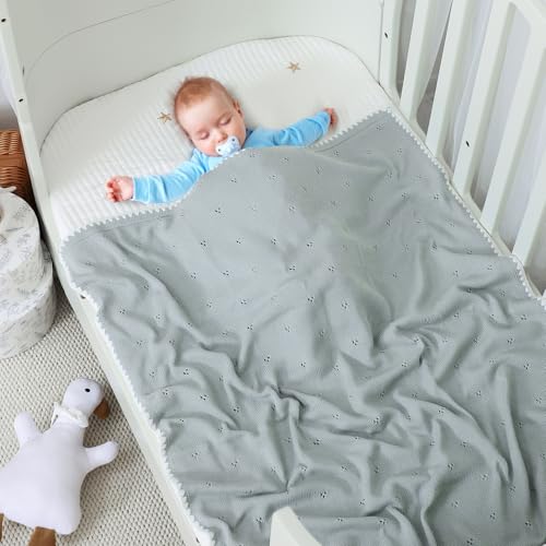 Wugugu Baby Blanket Knit Ultra Soft Swaddle Receiving Blankets for Boys & Girls Cotton Knitted Newborn Infant Toddler Nursery Crib 30 x 40 Inch - Image 3