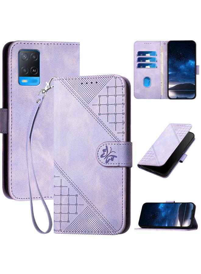 إيروريكس جراب هاتف OPPO A93 5G من الجلد بنمط شبكي منقوش على شكل فراشة مع حبل تعليق - Image 1