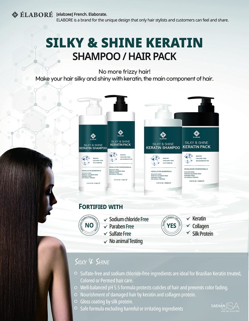 Elabore Silky & Shine KERATIN Shampoo & Pack SET 16.06fl.oz/ 475ml - Image 3