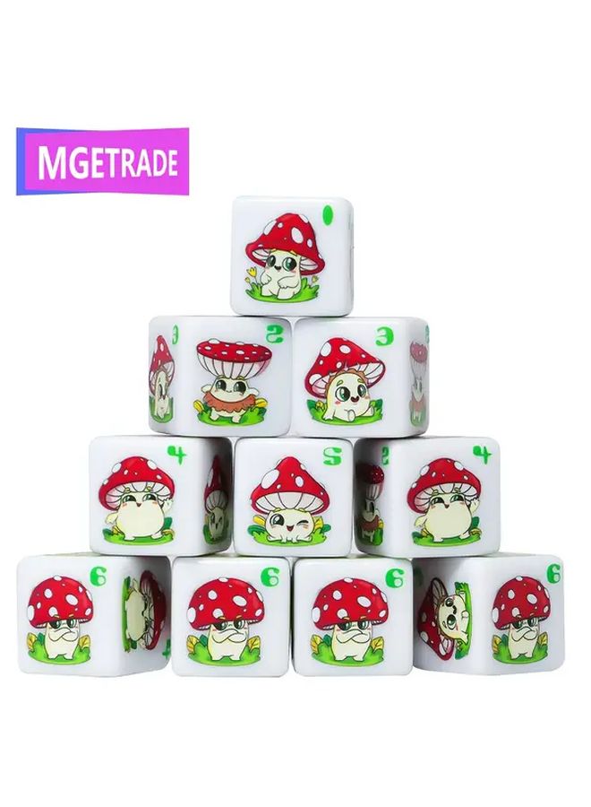10 قطع نرد المشروم الأحمر السعيد D6 إكسسوارات لعبة اللوحة الأكريليكية للعائلة والأصدقاء - Image 2