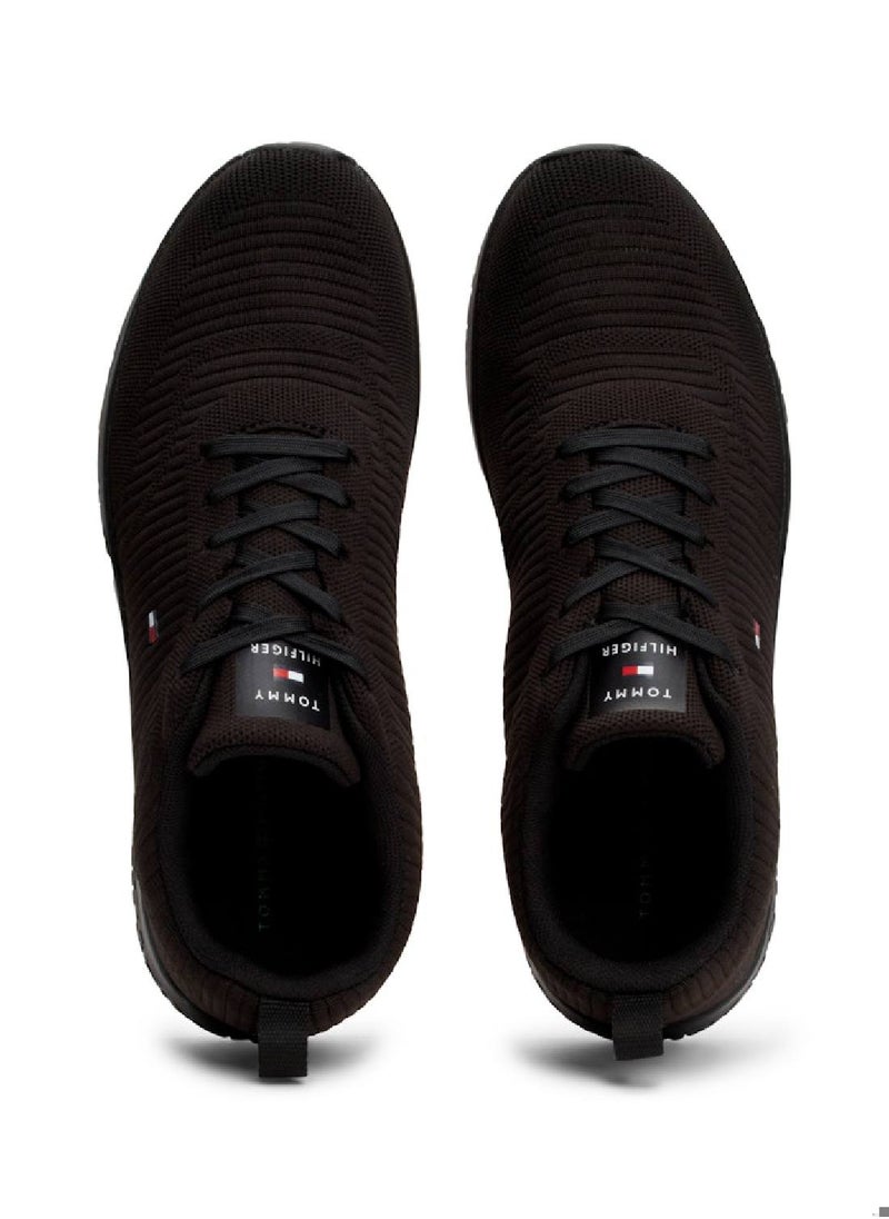 TOMMY HILFIGER - Men's Signature Knitted Sneakers - Polyester, Black - Image 1