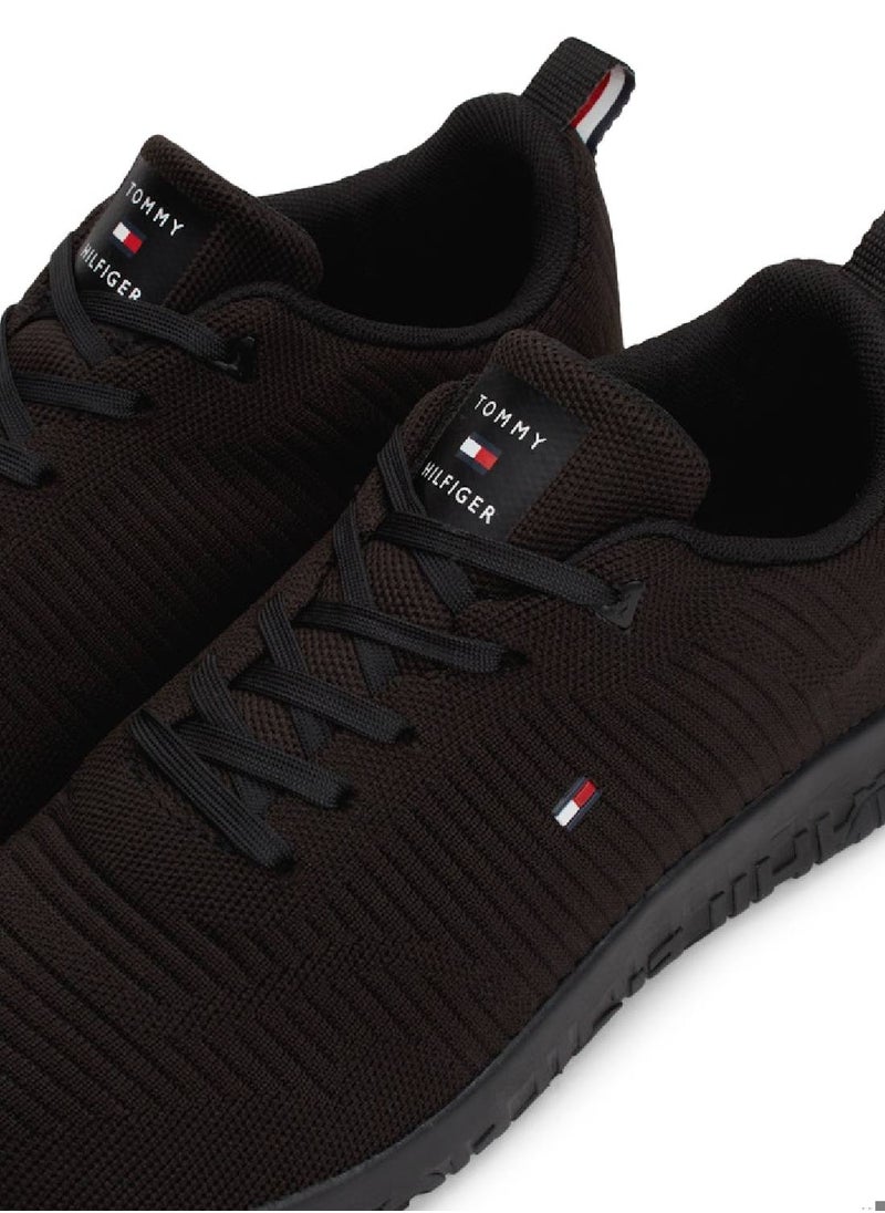 TOMMY HILFIGER - Men's Signature Knitted Sneakers - Polyester, Black - Image 1