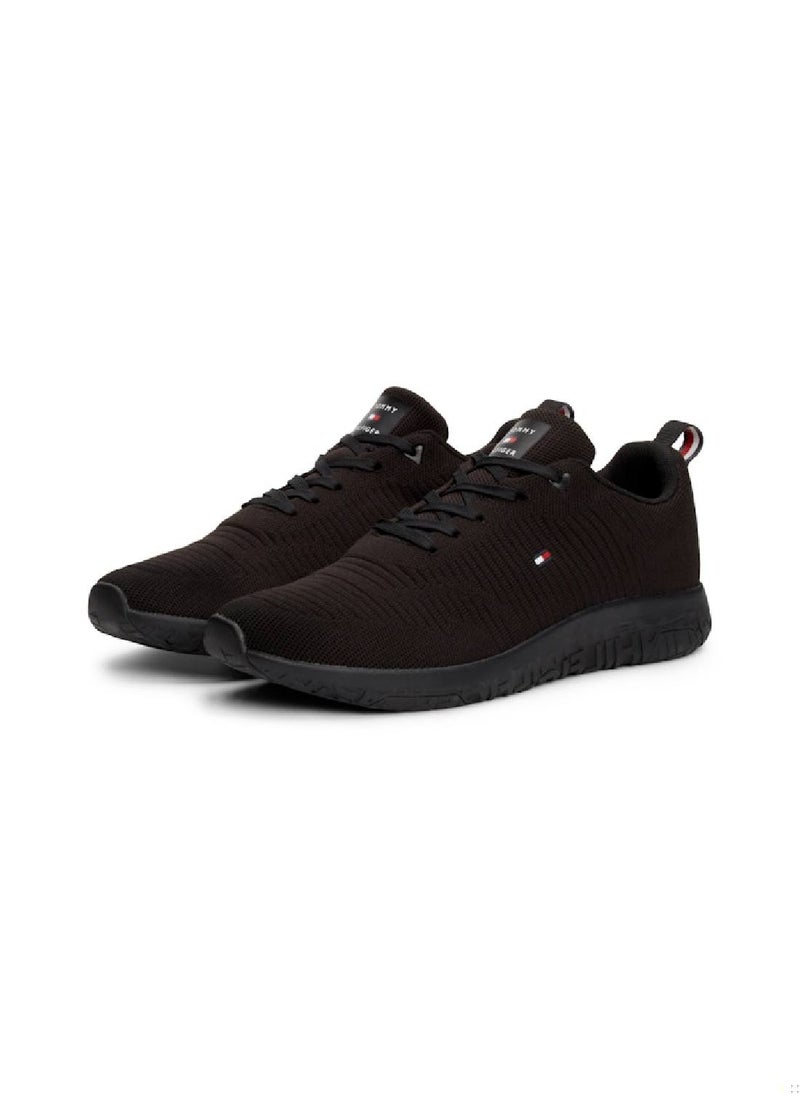 TOMMY HILFIGER - Men's Signature Knitted Sneakers - Polyester, Black - Image 1
