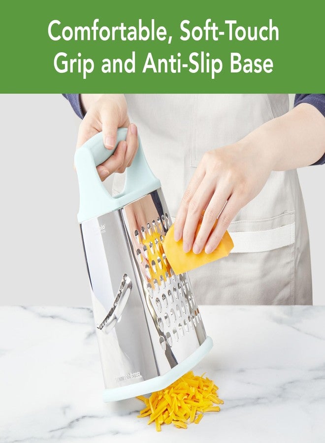 Tovolo Elements 4-Sided Box Grater - Stainless Steel Cheese Shredder with Coarse Medium Fine Slice Sides, Comfortable Handle & Stable Base for Kitchen Prep, Large, Blue Haze - Image 2