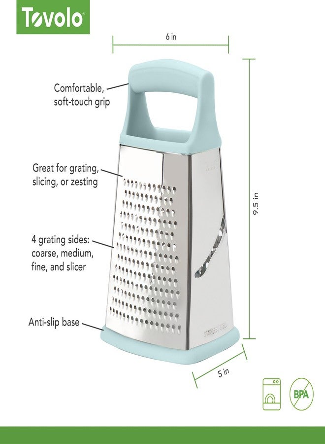 Tovolo Elements 4-Sided Box Grater - Stainless Steel Cheese Shredder with Coarse Medium Fine Slice Sides, Comfortable Handle & Stable Base for Kitchen Prep, Large, Blue Haze - Image 5