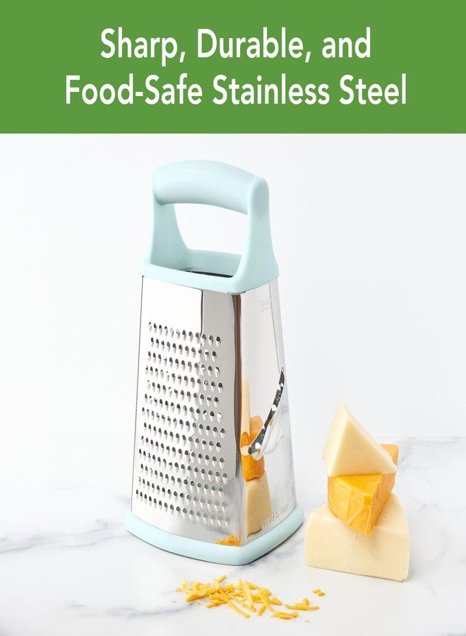 Tovolo Elements 4-Sided Box Grater - Stainless Steel Cheese Shredder with Coarse Medium Fine Slice Sides, Comfortable Handle & Stable Base for Kitchen Prep, Large, Blue Haze - Image 3