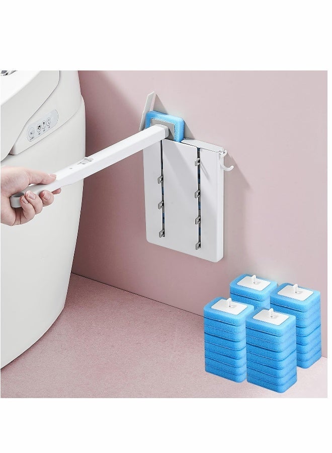 Disposable Toilet Brush with 16 Refills, Toilet Bowl Brush Disposable Toilet Cleaning System- Toilet Bowl Cleaner Brush, Storage Caddy and 16 Toilet Brush Refill Heads for Bathroom Cleaning