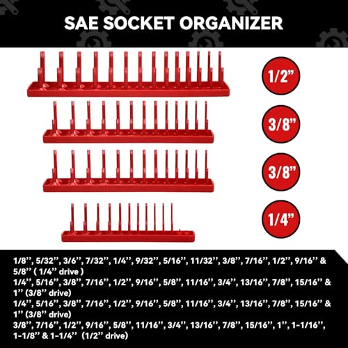 AIUITIO 8PCS Socket Organizer Tray SetSAE Metric Socket Trays 2PCS 14 4PCS 38 2PCS 12 Drive Deep and Shallow Socket Holders for Toolboxes 8pcs socket organizer - Image 5