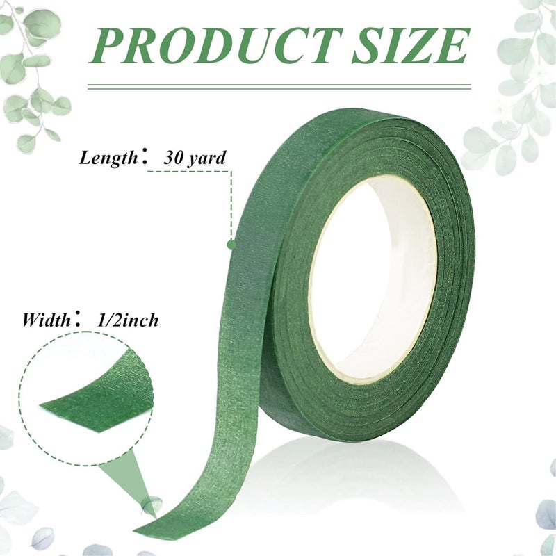 HZYH 9 Rolls Floral Tape, 1/2 Inch x 30 Yard Green Floral Tape, Crepe Paper Material, Sticky, Easy to Tear, No Scissors Needed, for Floral Crafts, Bouquet Stem Wrapping, Wedding Bouquets, Flower Crowns - Image 2