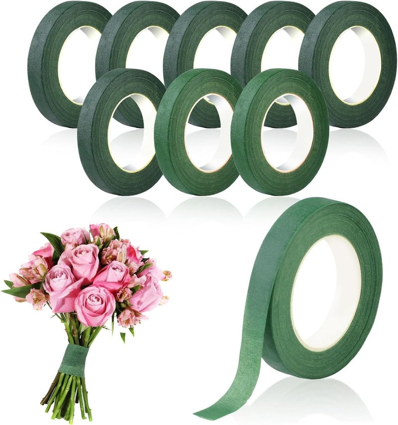 HZYH 9 Rolls Floral Tape, 1/2 Inch x 30 Yard Green Floral Tape, Crepe Paper Material, Sticky, Easy to Tear, No Scissors Needed, for Floral Crafts, Bouquet Stem Wrapping, Wedding Bouquets, Flower Crowns - Image 1