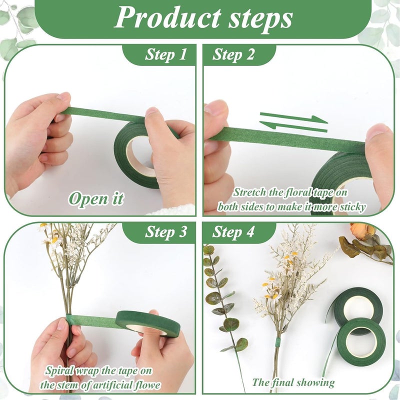 HZYH 9 Rolls Floral Tape, 1/2 Inch x 30 Yard Green Floral Tape, Crepe Paper Material, Sticky, Easy to Tear, No Scissors Needed, for Floral Crafts, Bouquet Stem Wrapping, Wedding Bouquets, Flower Crowns - Image 5
