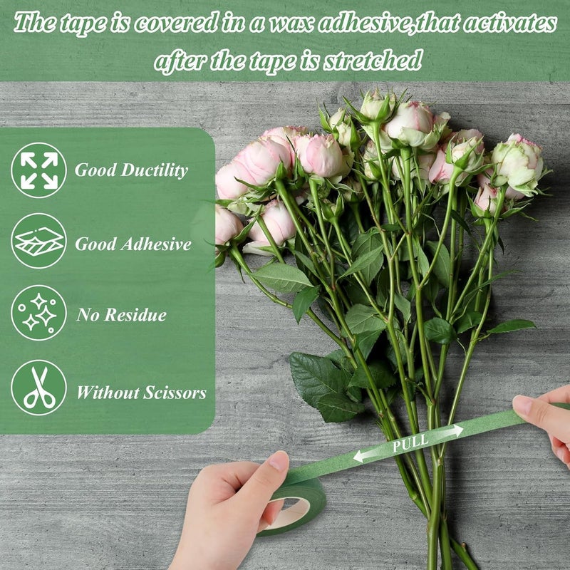 HZYH 9 Rolls Floral Tape, 1/2 Inch x 30 Yard Green Floral Tape, Crepe Paper Material, Sticky, Easy to Tear, No Scissors Needed, for Floral Crafts, Bouquet Stem Wrapping, Wedding Bouquets, Flower Crowns - Image 3