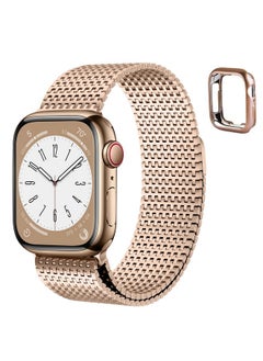 Fullmosa Fullmosa Compatible Apple Watch Band 45mm 44mm 42mm, Stainless Steel Mesh Loop Magnetic Clasp iWatch Strap with TPU Case for Apple Watch Series 9 8 7 6 5 4 3 2 1 SE SE2 (Rose Gold)  - Image 1