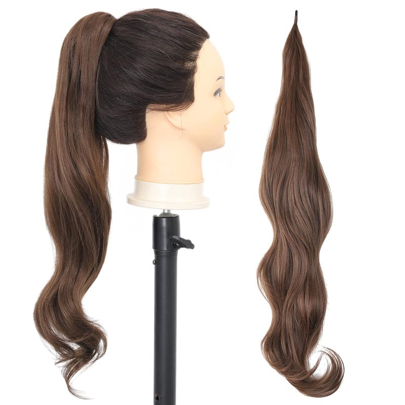 Brown Ponytail Extainson 32 Inch Flexible Wrap Around Ponytail Hair Extension 8 Long Wavy Pony Tails hair Extension Chocolate Brown Synthetic Hairpieces For Women and Girls