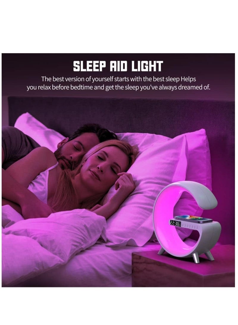 مصباح أجواء شاحن لاسلكي، مكبر صوت بلوتوث محمول مع شاحن لاسلكي ومصباح مكتب ضوء ليلي RGB بجانب السرير، تحكم عبر التطبيق مصباح موسيقي صغير ساعة منبه رقمية مكبر صوت - Image 3