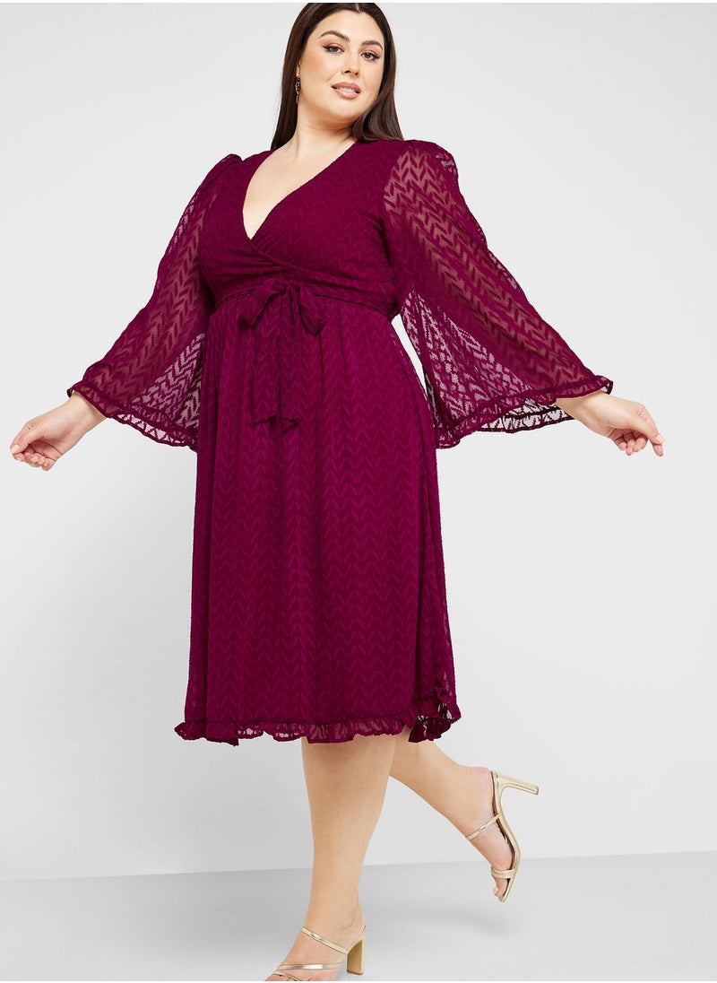 Ella Plus - Belted Chevron Detail Dress - Image 1