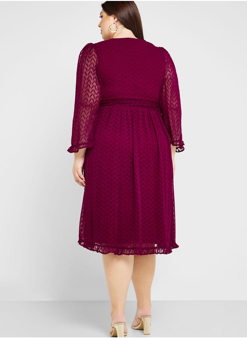 Ella Plus - Belted Chevron Detail Dress - Image 1