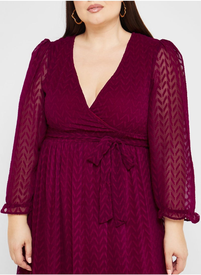 Ella Plus - Belted Chevron Detail Dress - Image 1