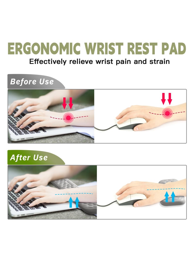 LumsAura Wrist Rest for Keyboard and Mouse, Mouse Wrist Support Pad Combo with Massage Design, Memory Foam Non-Slip Wrist Rest PU Base Set for Pain Relief Desk Office Laptop Gaming, Gray - Image 2