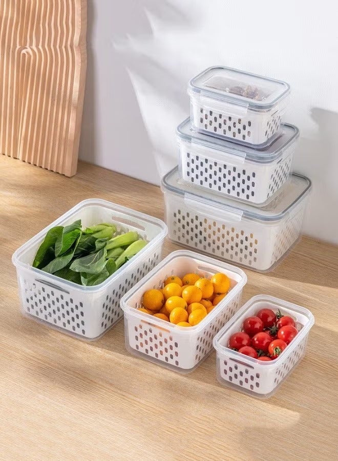 SILADEFU 3-piece food containers,storage fresh-keeping box with leak proof lid and drainage basket, stackable storage box，, kitchen food container refrigerator storage box, BPA free, airtight and leak proof - Image 1