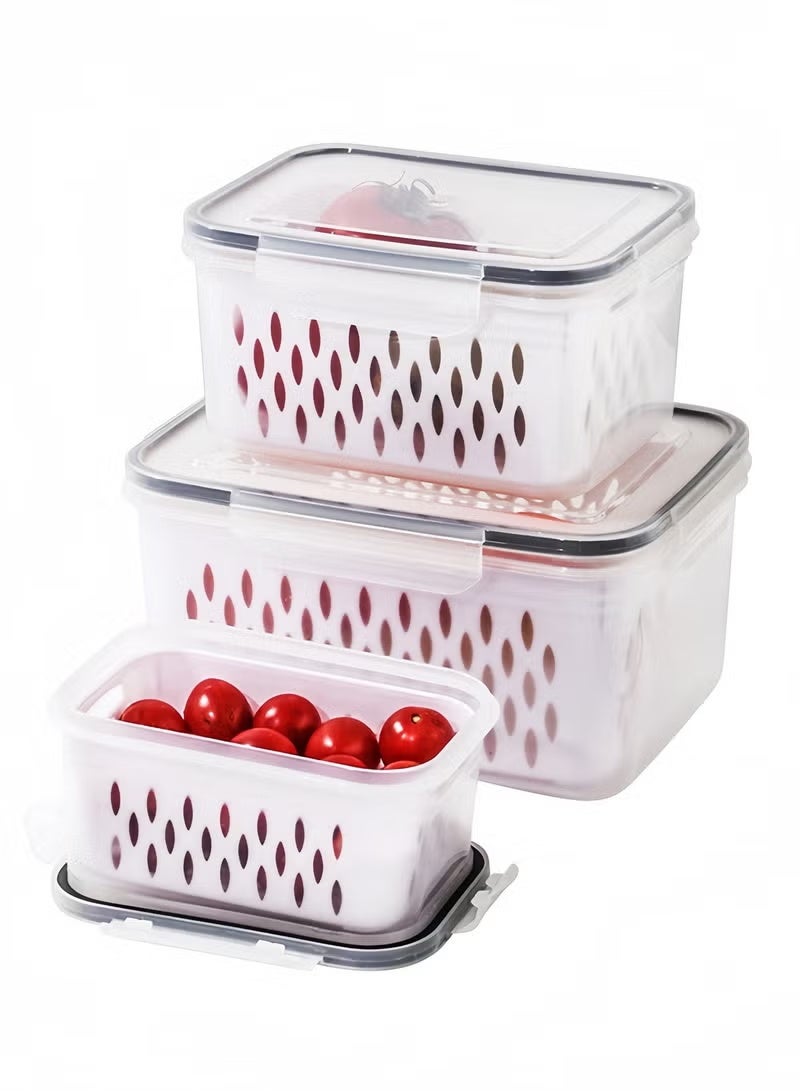 SILADEFU 3-piece food containers,storage fresh-keeping box with leak proof lid and drainage basket, stackable storage box，, kitchen food container refrigerator storage box, BPA free, airtight and leak proof - Image 2
