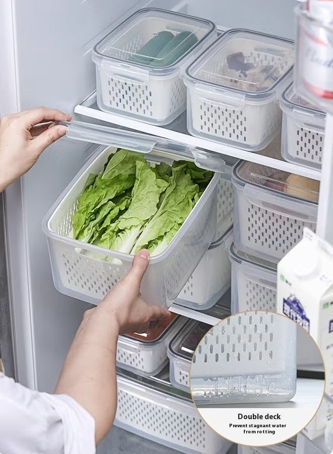 SILADEFU 3-piece food containers,storage fresh-keeping box with leak proof lid and drainage basket, stackable storage box，, kitchen food container refrigerator storage box, BPA free, airtight and leak proof - Image 3