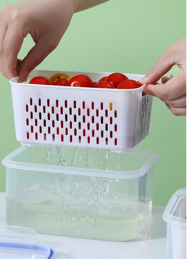SILADEFU 3-piece food containers,storage fresh-keeping box with leak proof lid and drainage basket, stackable storage box，, kitchen food container refrigerator storage box, BPA free, airtight and leak proof - Image 4