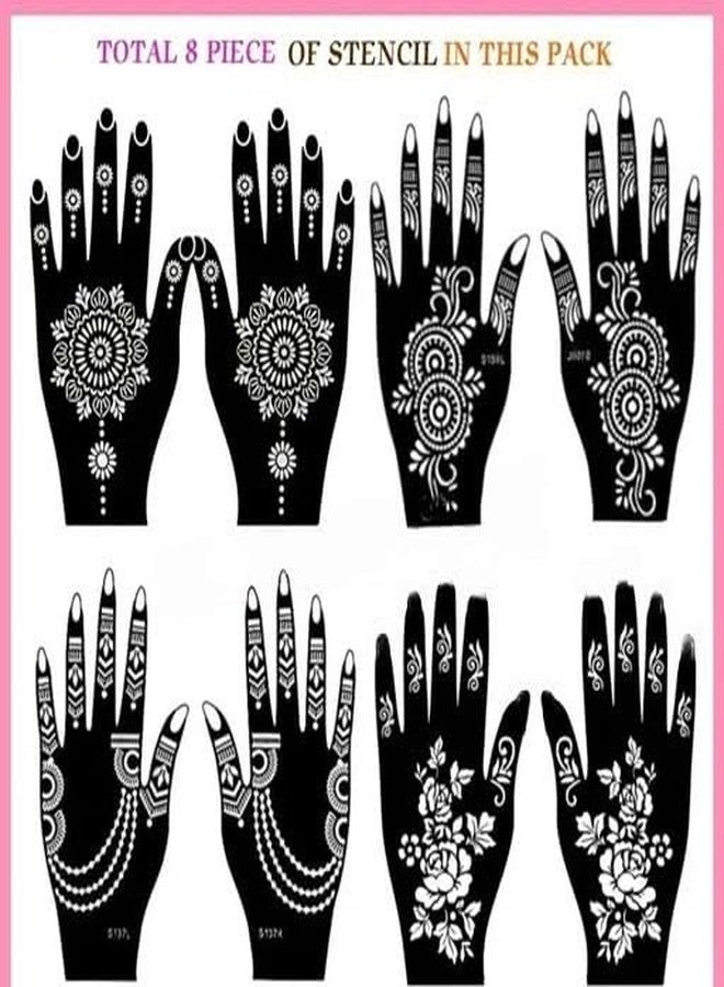 D KING Mehendi Stencil Stickers (Pack of 8) Bridal Mehendi Stencils Heena Mehandi Sticker for Festivals Functions Girls Women (sku_22) - Image 2
