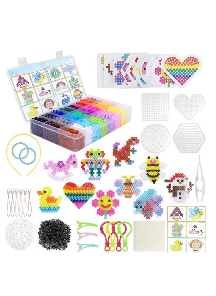 LAIAOCISI Fuse Beads Kit Art Crafts Set for Boys and Girls, 24 Colors 5mm Melting Iron Beads Set Including Mini Craft Iron, Pegboards, Ironing Paper, Tweezers, Colorful Hooks, Headbands and Hairpins (Accessories are colored randomly)  - Image 2