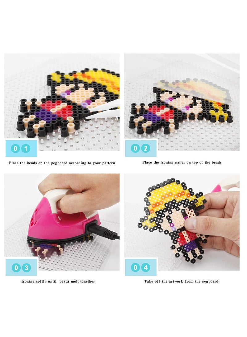 LAIAOCISI Fuse Beads Kit Art Crafts Set for Boys and Girls, 24 Colors 5mm Melting Iron Beads Set Including Mini Craft Iron, Pegboards, Ironing Paper, Tweezers, Colorful Hooks, Headbands and Hairpins (Accessories are colored randomly)  - Image 3