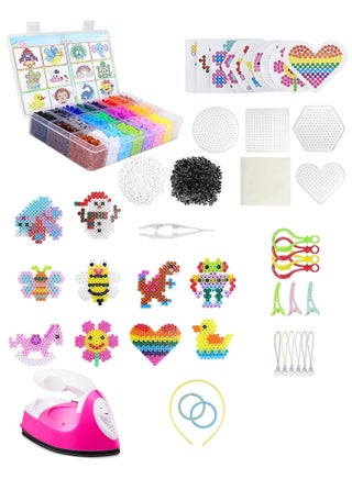 Fuse Beads Kit Art Crafts Set for Boys and Girls, 24 Colors 5mm Melting Iron Beads Set Including Mini Craft Iron, Pegboards, Ironing Paper, Tweezers, Colorful Hooks, Headbands and Hairpins (Accessories are colored randomly) - view 4