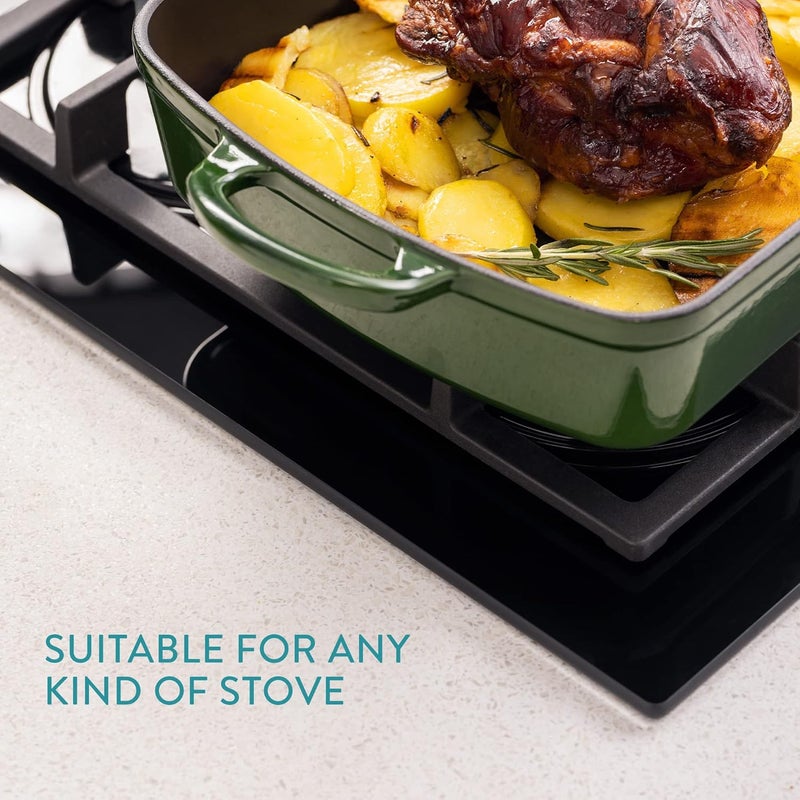 Navaris طبق كسرولة من حديد الزهر من نافاريس، صينية خبز مينا كبيرة، صينية تحميص مغطاة بالمينا للحوم أو الخضار، طبق لازانيا، أخضر - Image 3