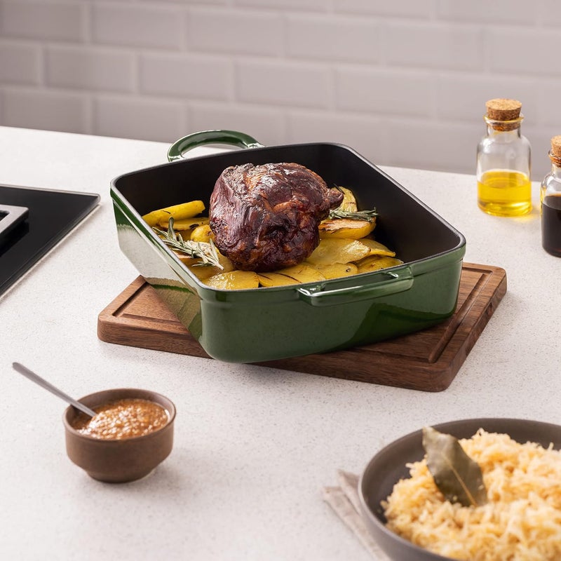 Navaris طبق كسرولة من حديد الزهر من نافاريس، صينية خبز مينا كبيرة، صينية تحميص مغطاة بالمينا للحوم أو الخضار، طبق لازانيا، أخضر - Image 2