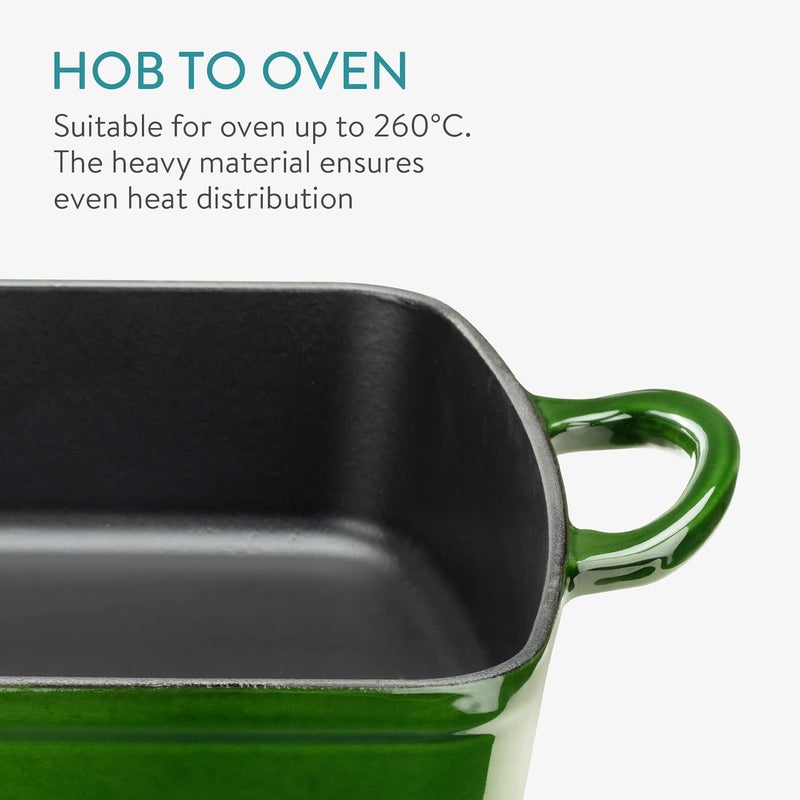 Navaris طبق كسرولة من حديد الزهر من نافاريس، صينية خبز مينا كبيرة، صينية تحميص مغطاة بالمينا للحوم أو الخضار، طبق لازانيا، أخضر - Image 4